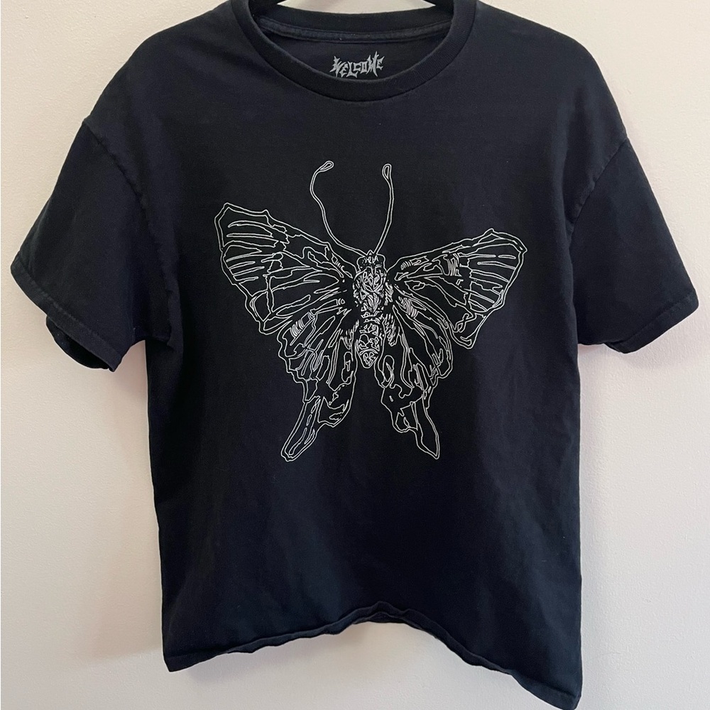 WELCOME Skateboard Black T-Shirt with Butterfly Design